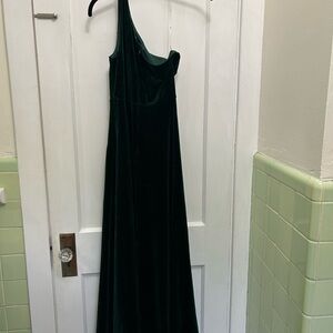 Lulu's One Shoulder Green Velvet Dress